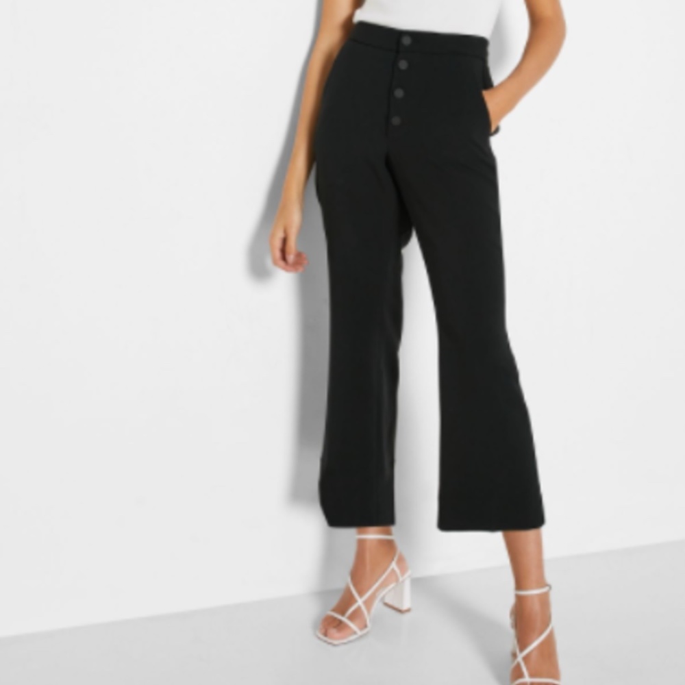 Banana Republic Button Fly Crop Flare Trouser Pant in Black Women's Size 10